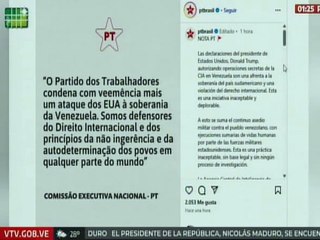 Partido de los Trabajadores de Brasil condena ataques a la soberanía de Venezuela por parte de EE.UU.