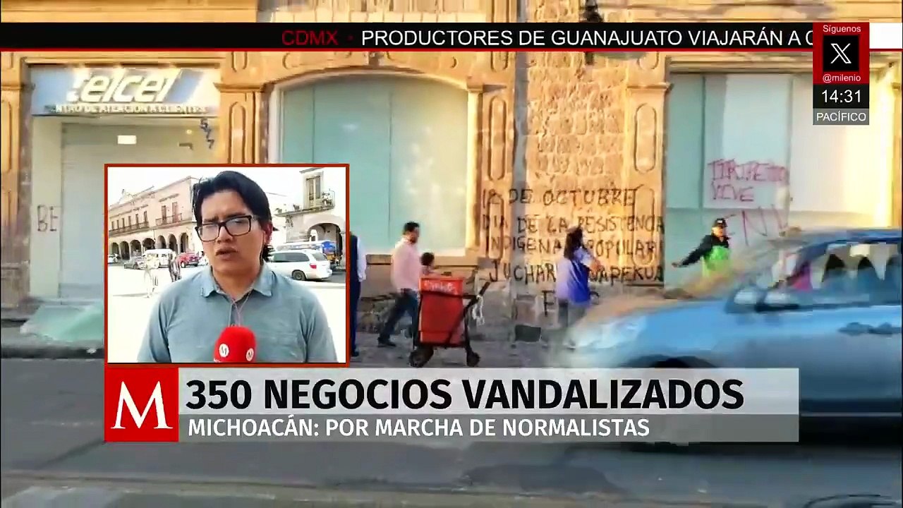 En Morelia, Michoacán, normalistas vandalizan 350 negocios y dañan patrimonio de la UNESCO