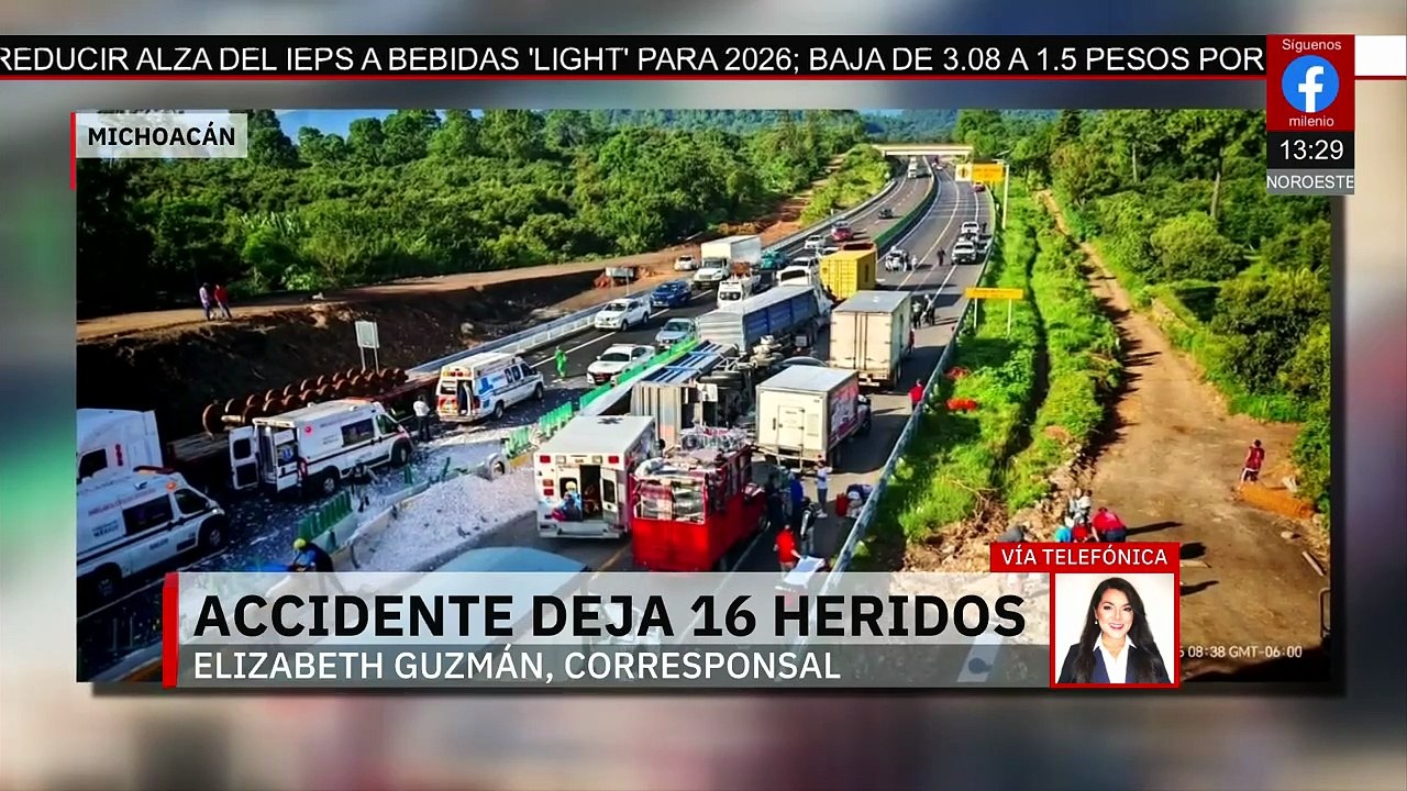 Se reporta un choque múltiple en Michoacán; el saldo es de dieciséis personas lesionadas