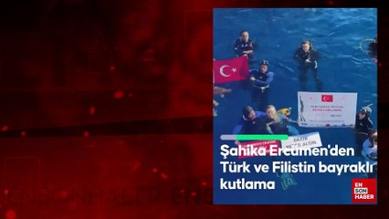 Milli sporcu Şahika Ercümen’den Türk ve  Filistin bayraklı kutlama