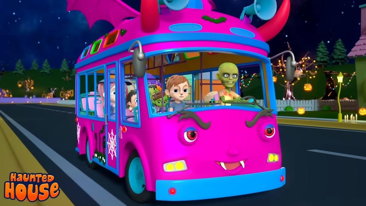 4K Halloween Wheels On The Bus | Haunted House Nursery Rhymes for Kids