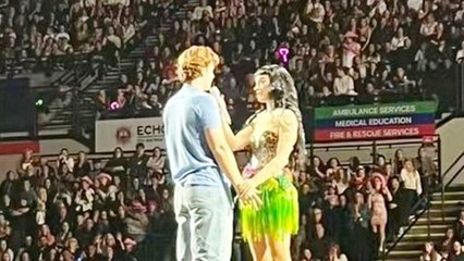 Sheffield: Katy Perry dances on stage with fan