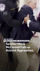 Senator Mitch McConnell Falls as Activist Approaches