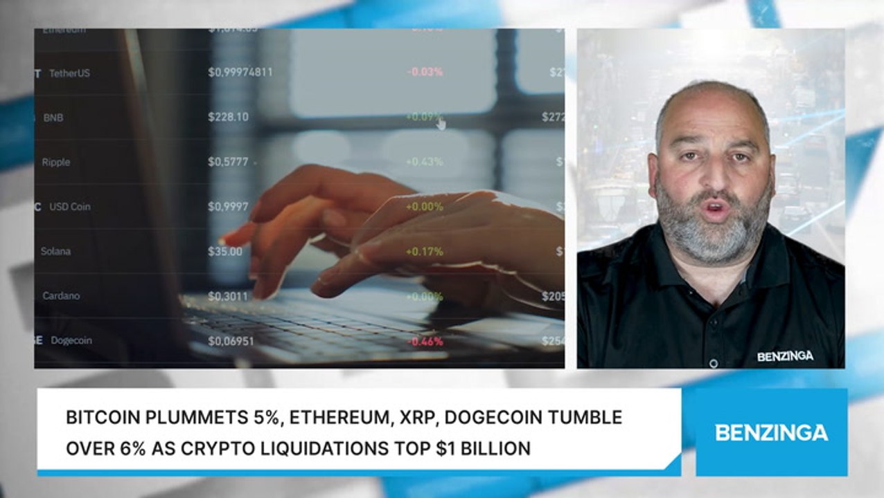 Bitcoin Plummets 5%, Ethereum, XRP, Dogecoin Tumble Over 6% As Crypto Liquidations Top $1 Billion
