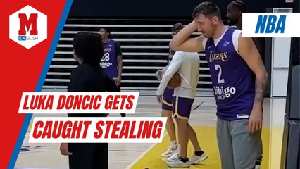 Luka Doncic gets caught stealing in a Los Angeles Lakers uniform