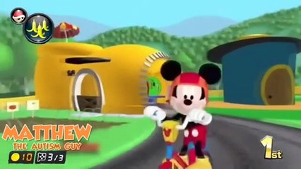Mickey gets hit by a spiny shell while riding a bike