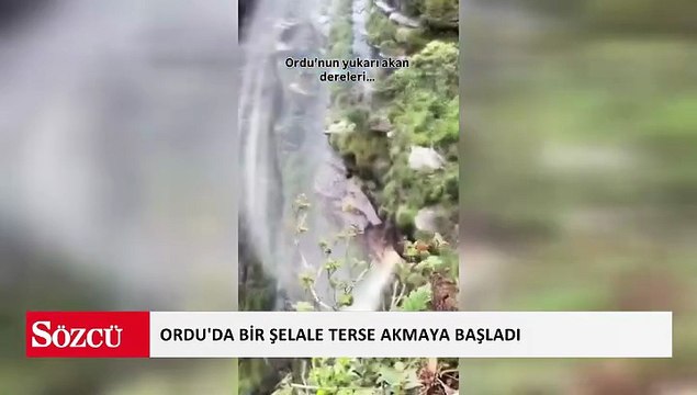 Ordu'da bir şelale, rüzgarın etkisiyle yukarı akmaya başladı