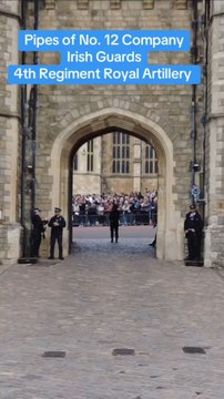 Pipes of No. 12 Company Irish Guards and 4th Regiment Royal Artillery leaving Windsor Castle during the Guard Change on 11th October.