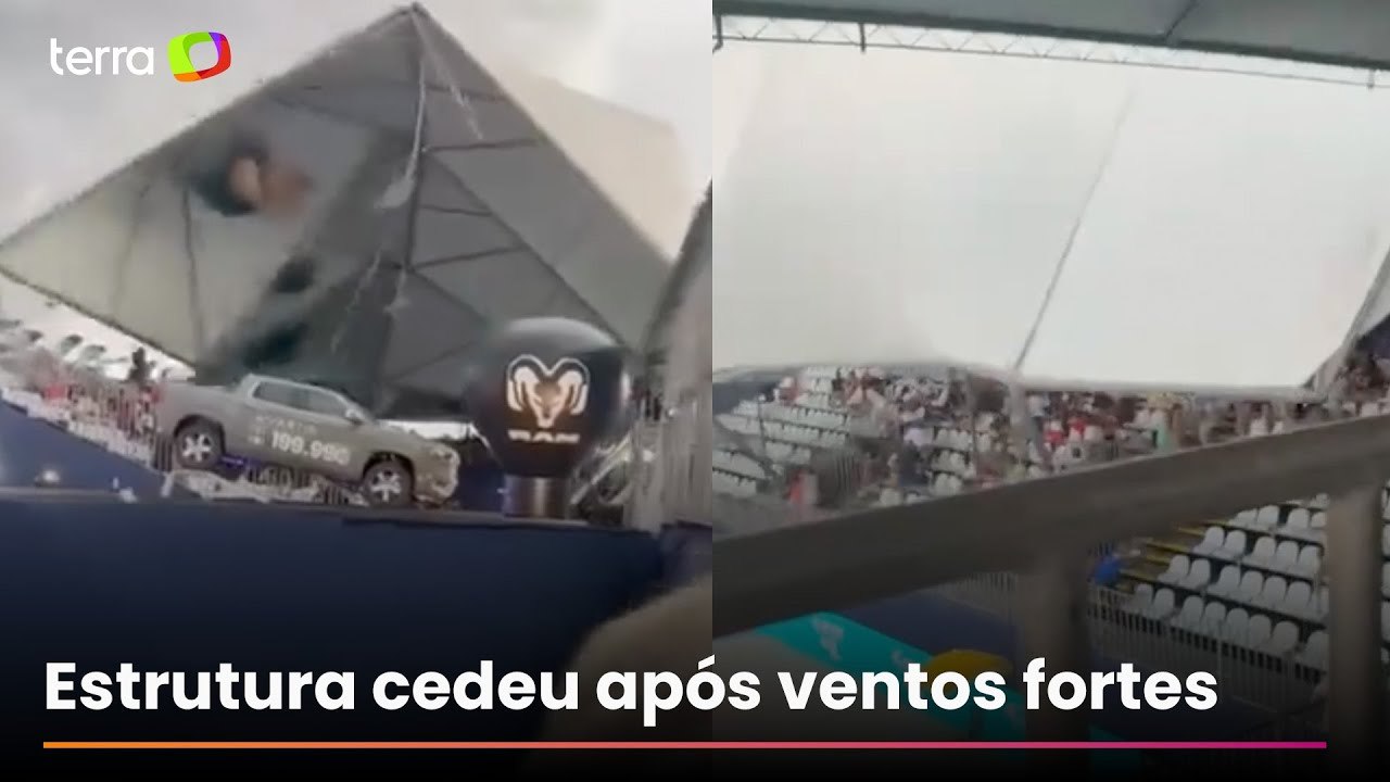 Vendaval arranca cobertura de arquibancada durante torneio de beach tennis no interior de SP