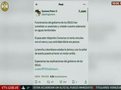 Pdte. Petro denuncia violación de soberanía y muerte de colombiano por funcionarios de EE. UU.