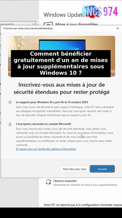 Comment bénéficier gratuitement d'un an de mises à jour supplémentaires sous Windows 10?