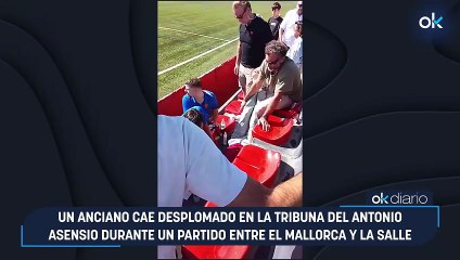 Un anciano cae desplomado en la tribuna del Antonio Asensio durante un partido entre el Mallorca y La Salle