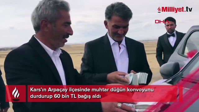 Kars’ta ilginç olay! Muhtar düğün konvoyunu durdurup 60 bin TL bağış aldı