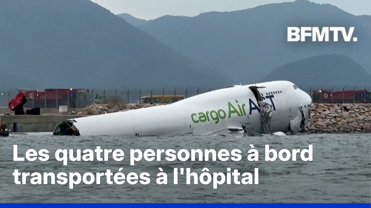 Hong Kong: un avion cargo quitte la piste d'atterrissage, percute une voiture et fait deux morts, avant de s'abîmer en mer