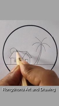 So Beautiful😍Scenery Drawing😍😍 Pencil #shorts - Rongdhonu Art and Drawing