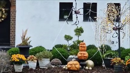See the giant skeleton and pumpkins in Halloween display in Sea Lane Goring