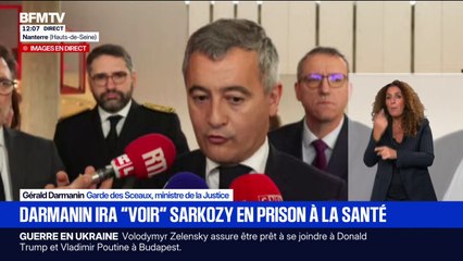 Gérald Darmanin indique qu'il ira "voir" Nicolas Sarkozy en prison pour "s'assurer de sa sécurité"