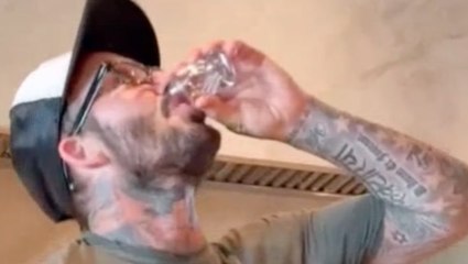 David Beckham pokes fun at Victoria’s cooking skills as he downs shots of tequila making Sunday lunch