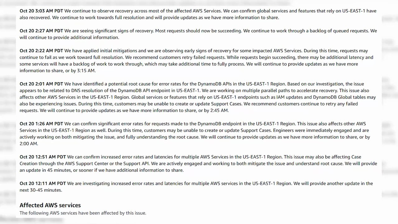 AWS confirma que se ha recuperado el servicio tras la interrupción global