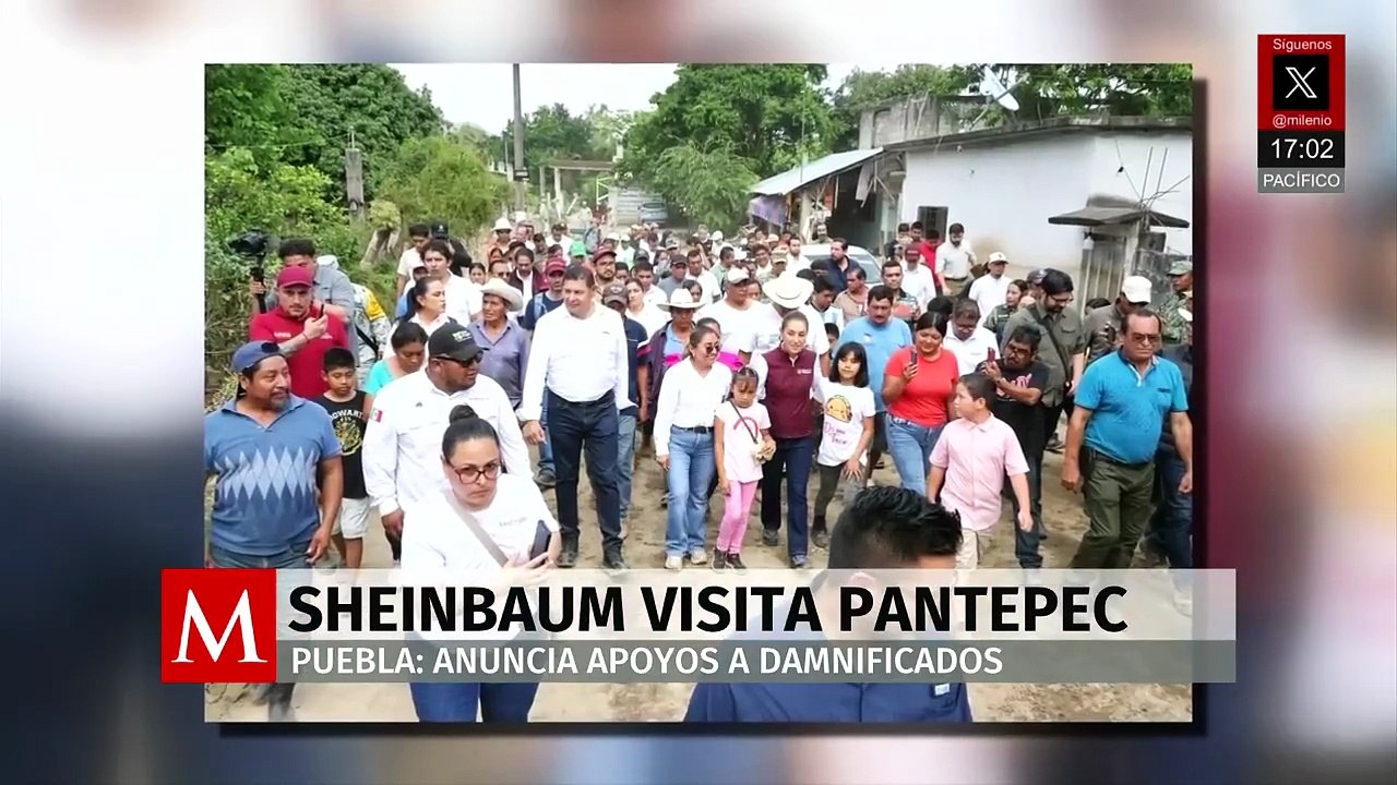 Sheinbaum visita Pantepec y promete dos apoyos económicos y vales para damnificados