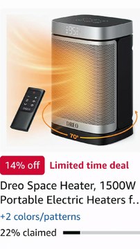 Dreo Space Heater, 1500W Portable Electric Heaters for Indoor Use, PTC Ceramic Heater for Office with Remote, Thermostat,