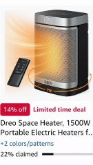 Dreo Space Heater, 1500W Portable Electric Heaters for Indoor Use, PTC Ceramic Heater for Office with Remote, Thermostat,