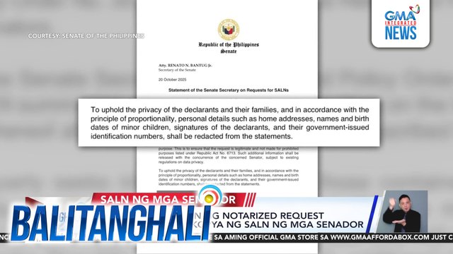 Senado - Kailangan ng notarized request kapag hihingi ng kopya ng SALN ng mga senador | Balitanghali