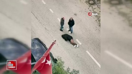 Bursa'da yolun ortasında yatan kadın sinir krizi geçirdi