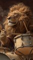 lion playing with drums