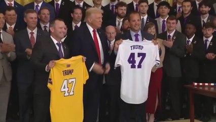 TRUMP gifted special '47’ JERSEYS by LSU and LSU Shreveport baseball CHAMPIONSde