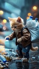 A Cat in Love Collecting Bottles to Buy a Rose for His Sweetheart