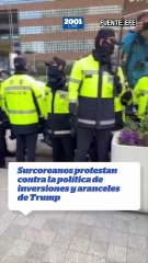 Surcoreanos protestan contra la política de inversiones y aranceles de Trump