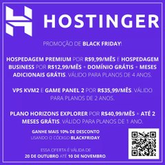 Hostinger promoção de BLACK FRIDAY!