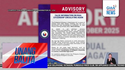 PHL Embassy sa Washington D.C. – Mga post tungkol sa crack down o paghihigpit sa dual citizens sa Amerika, hindi totoo | Unang Balita