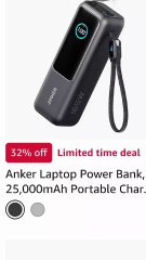 Anker Laptop Power Bank, 25,000mAh Portable Charger with Triple 100W USB-C Ports, Built-in and Retractable