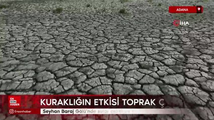 Adana'da Seyhan Baraj Gölü'nde sular çekilince toprak çatladı