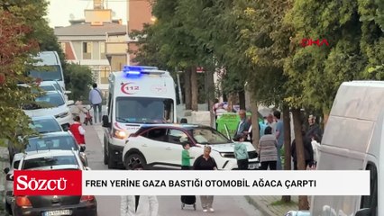 Avcılar'da sürücüsünün fren yerine gaza bastığı otomobil ağaca çarptı