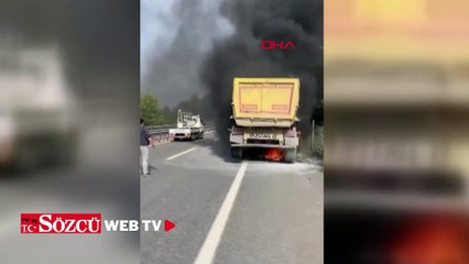 Şile yolunda hafriyat kamyonunun dorsesinde çıkan yangın söndürüldü