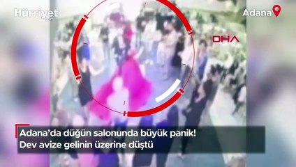 Adana'da düğün salonunda büyük panik! Dev avize gelinin üzerine düştü