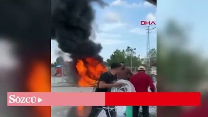 Park halindeki kamyonun kupası yandı