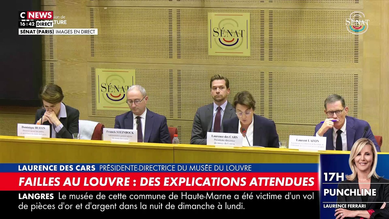 Louvre: Auditionnée au Sénat, la présidente-directrice du Louvre, Laurence des Cars, reconnaît que le musée "n'a pas repéré suffisamment à l'avance l'arrivée des voleurs" et demande l’installation d’un "commissariat de police au sein du musée"