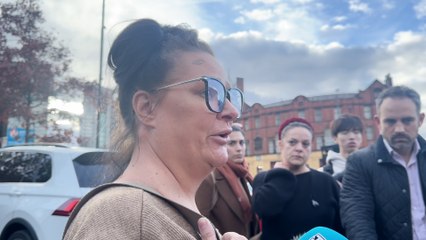 Caroline Willgoose speaking outside court after Harvey's killer was sentenced to 16 years