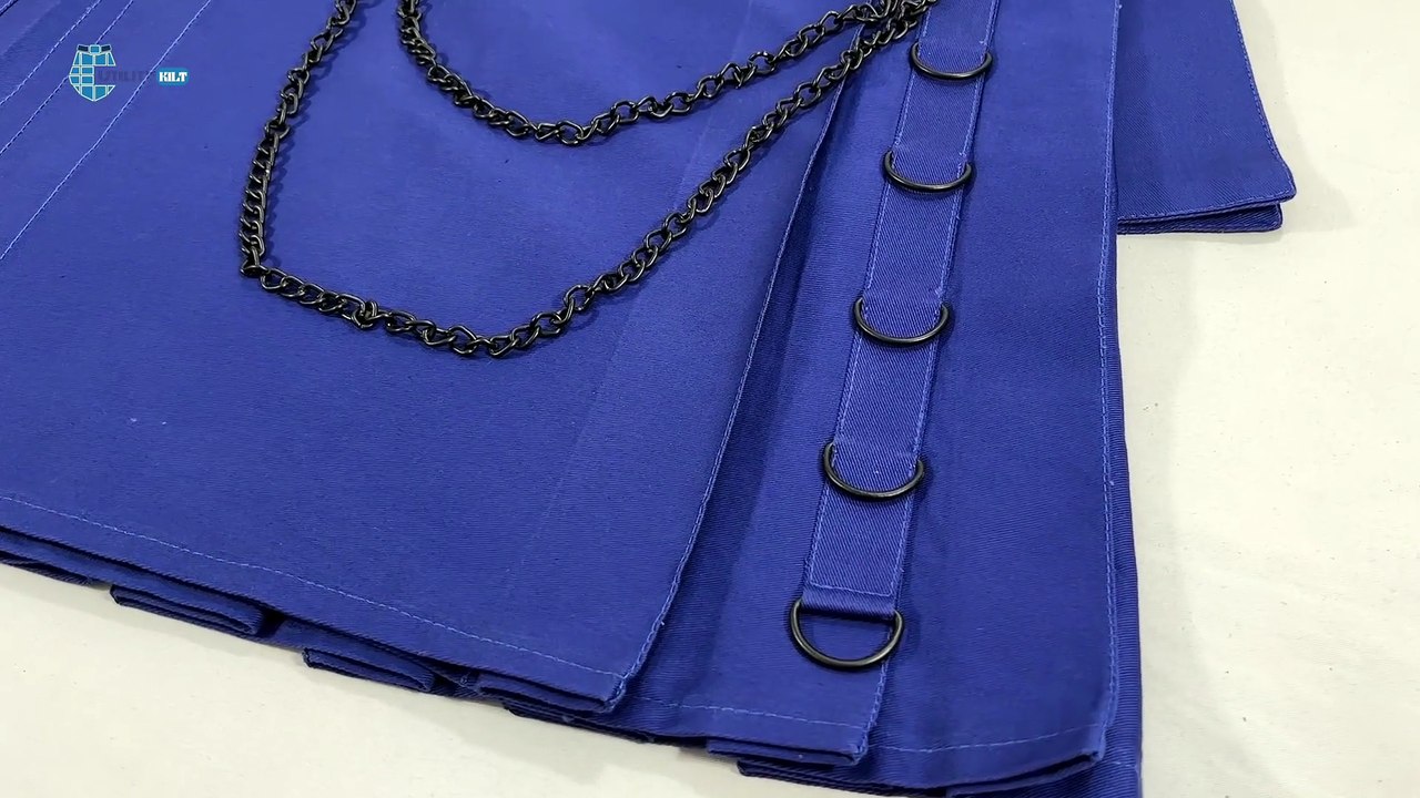 Modern Blue Gothic Utility Kilt with Silver Chains