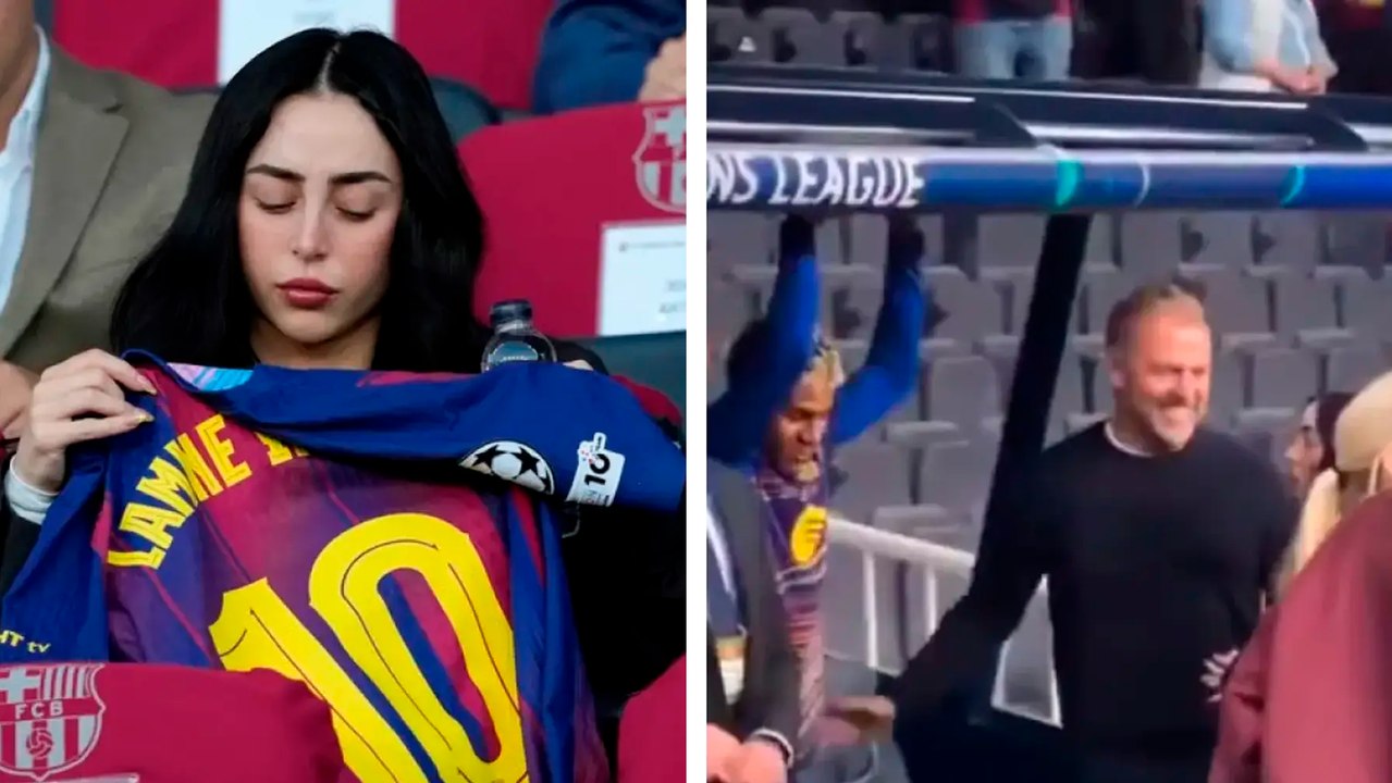 Lamine Yamal comparte un momento con Nicki Nicole y Hansi Flick tras la victoria del Barcelona en Champions League