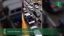 Cayó del elevado… y la camioneta le salvó la vida