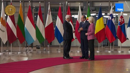 شاهد لحظة وصول الرئيس السيسي إلى مقر انعقاد منتدى الأعمال المصري الأوروبي في بروكسل