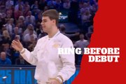 Receives championship ring from Thunder before playing his first NBA minute