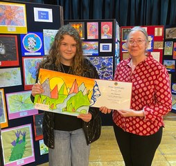 Winners of the Alton Art Society's Children's Competition 2025 receive their prizes