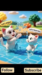 swimming pool enjoying cat and kitten #cat #catvideos #funny #kitten #catplay