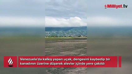 Venezuela'da kalkış yapan uçak piste çakıldı! Dehşet anları kameraya yansıdı